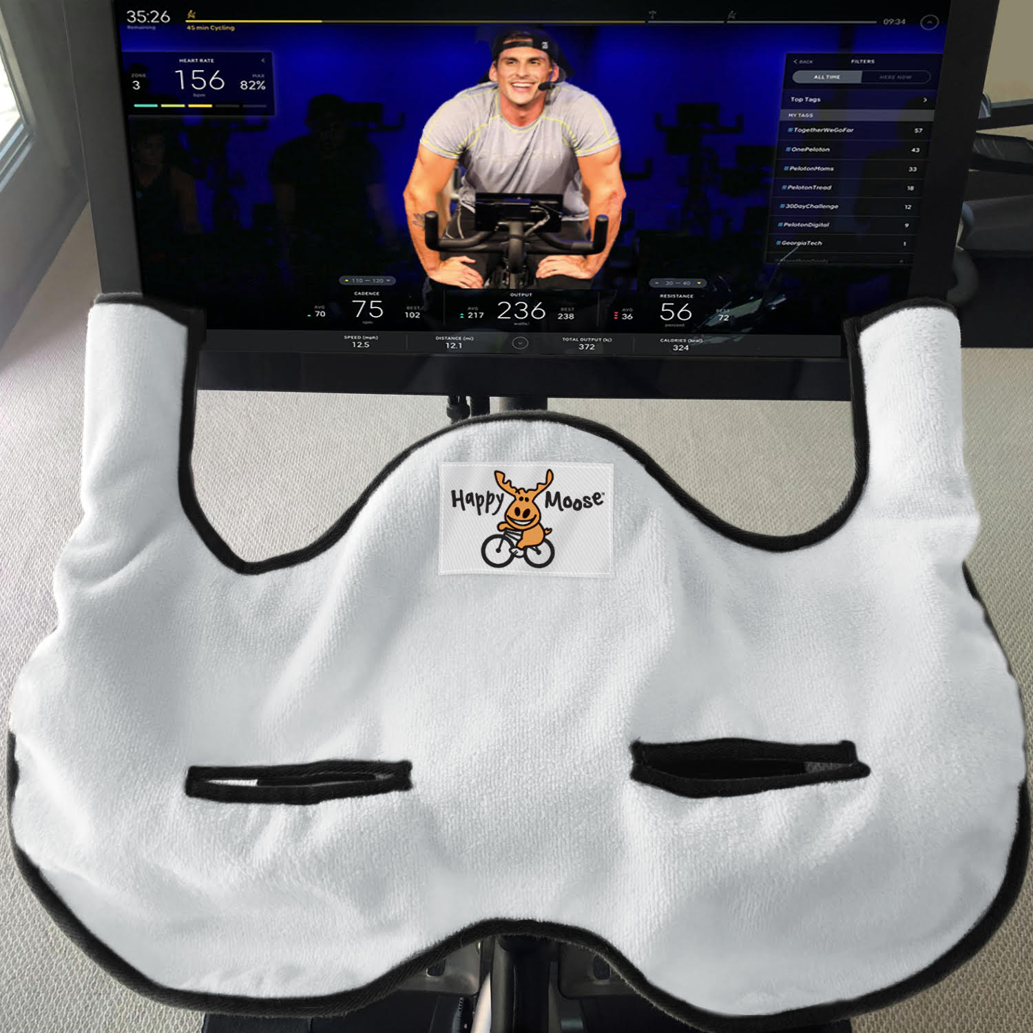 Bike Towel for Peloton® Handlebars by Happy Moose, Black Trim