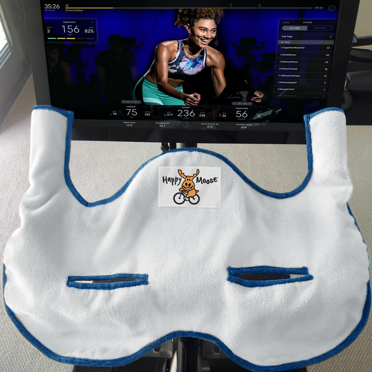 Bike Towel for Peloton® Bike by Happy Moose, Blue Trim