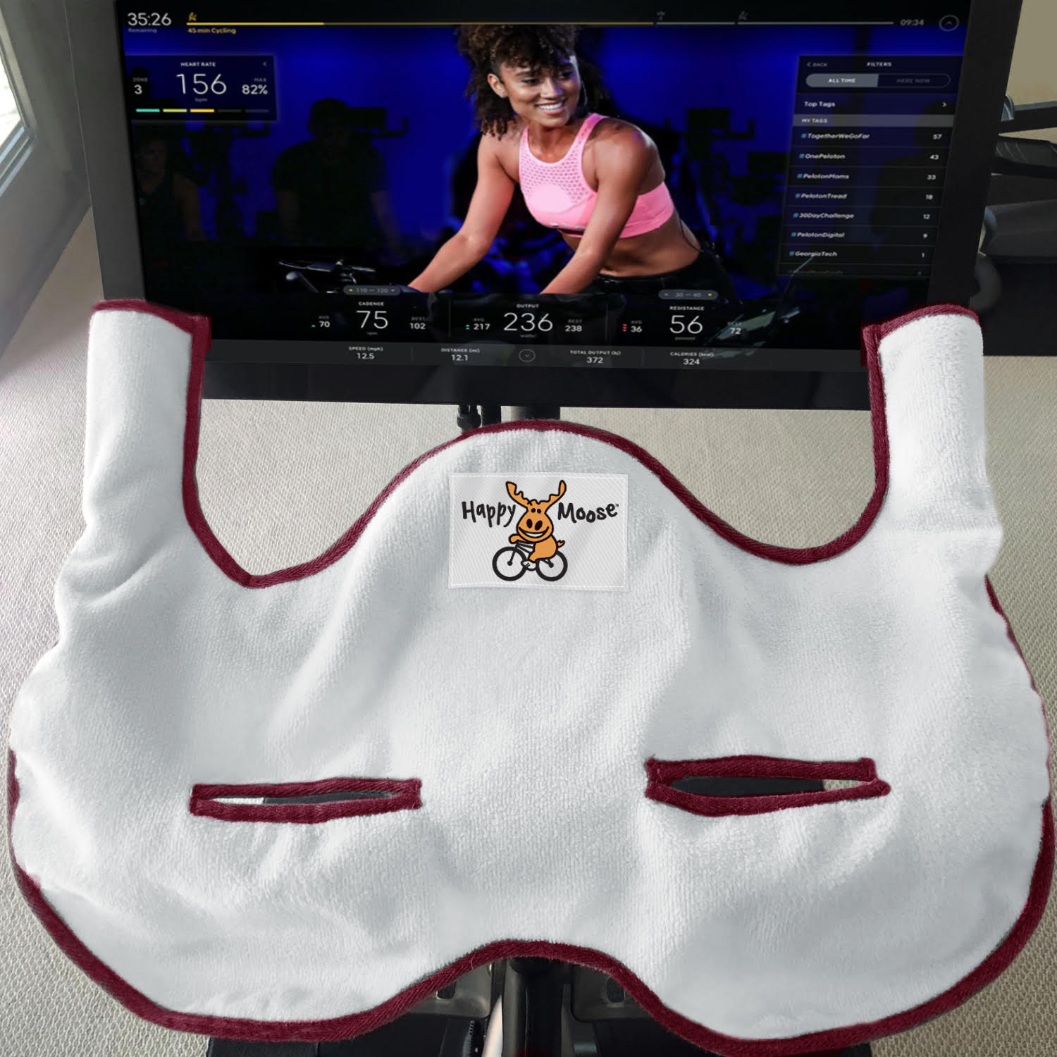 Peloton® Bike Handlebar Towel by Happy Moose Fitness, Red Trim