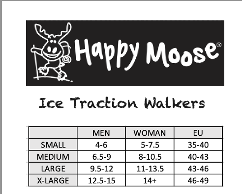 HM Ice Traction walkers size chart